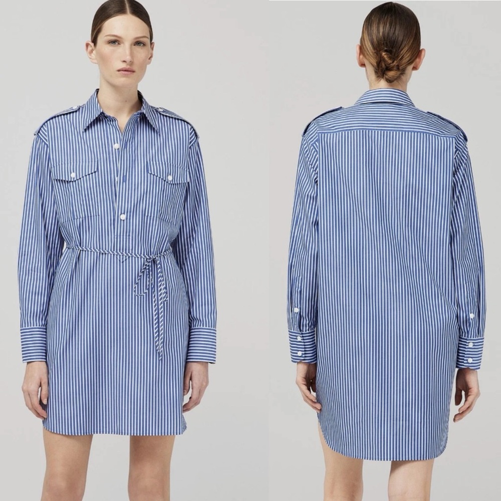 Rag & Bone Nadine Stripe Long Sleeve Cotton Poplin Shirtdress In Blue Size S
